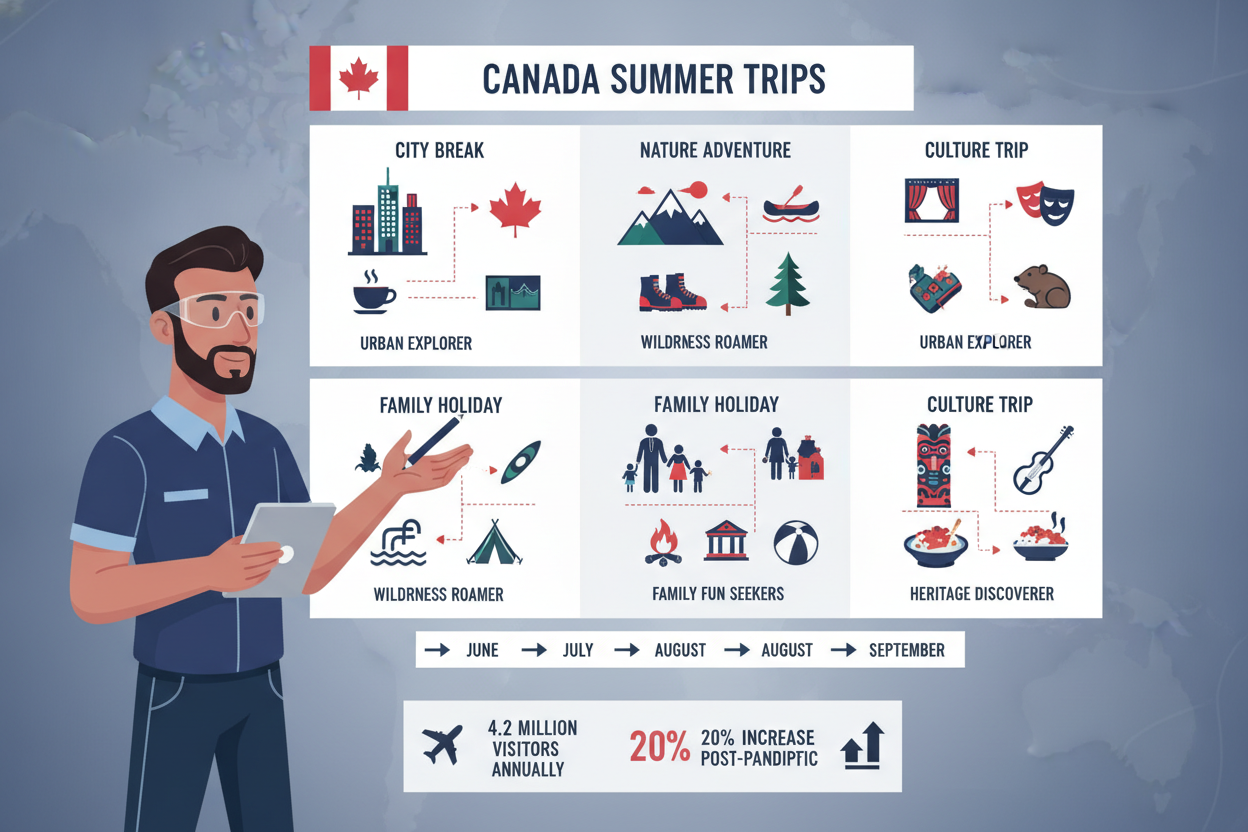 Visual planner comparing different types of summer trips in Canada