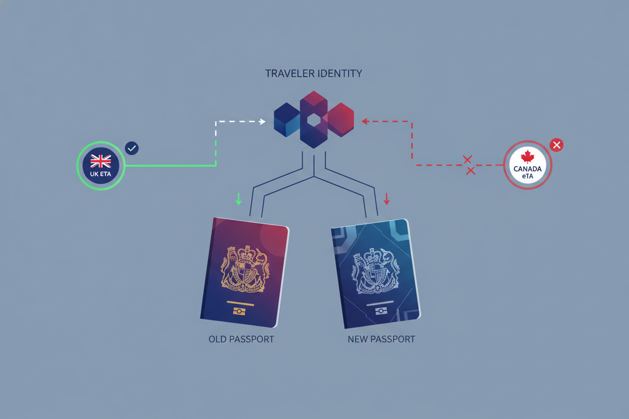 Diagram showing that a travel authorization is linked to the specific passport used in the application.